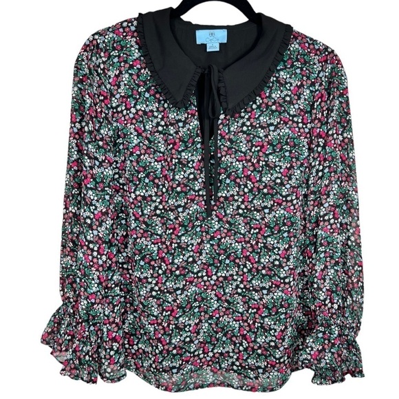 CeCe Long Sleeved Ditsy Floral Peter Pan Collar‎ Blouse S - Picture 1 of 7